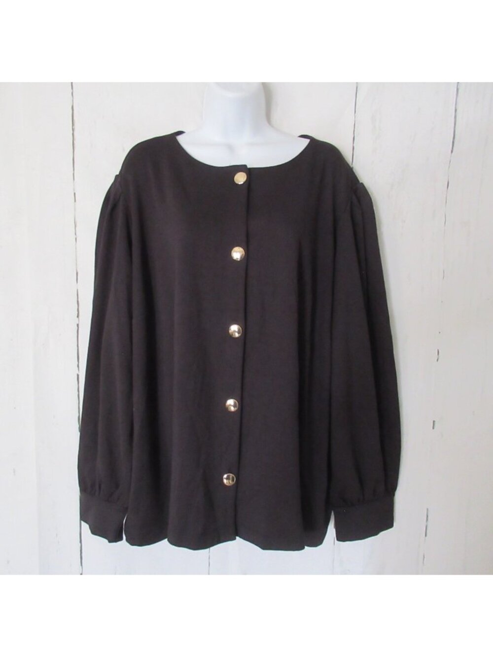 Girl With Curves Jacket 4X Black Gold Button Up Puff Sleeve Pockets Plus Size